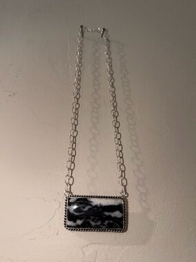 Silver Chain Necklace with Black & White Stone white Buffalo black onyx